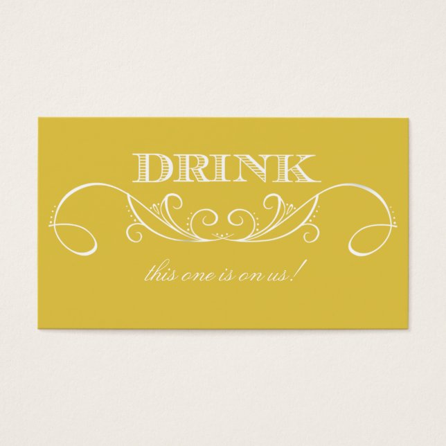Cartes De Visite Billet de boisson Mariage moderne Yellow Swirl (Devant)