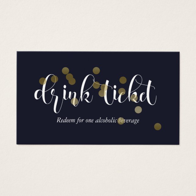 Cartes De Visite Billet de boisson Midnight Blue & Gold Confetti (Devant)