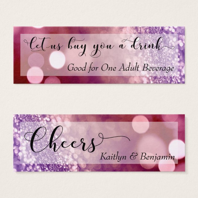 Cartes De Visite Billet de Boisson Mini Ombre Rouge Violet Script (Devant & derrière)