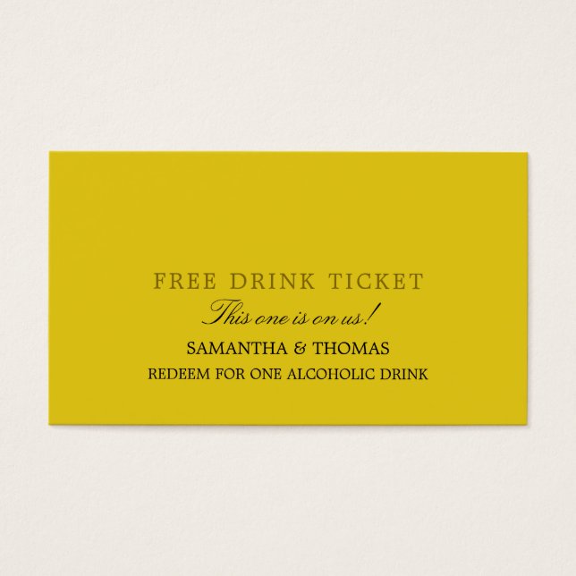 Cartes De Visite Billet de boisson sans alcool simple et design (Devant)