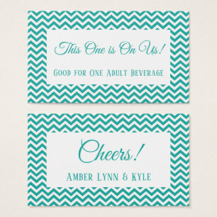 Cartes De Visite Billet de boisson turquoise avec motif chevron bla