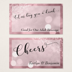 Cartes De Visite Billet de Boisson Typographie Bokeh Rose Gold 3