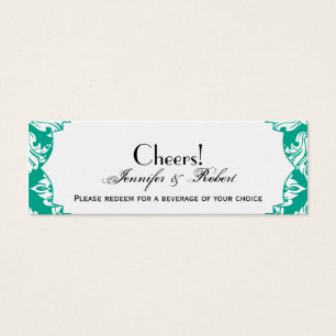 Cartes De Visite Billet de boisson White Emerald Green Mariage dama
