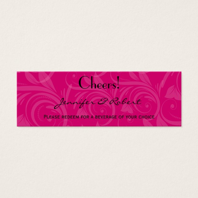 Cartes De Visite Billet de Mariage de boisson rose (Devant)