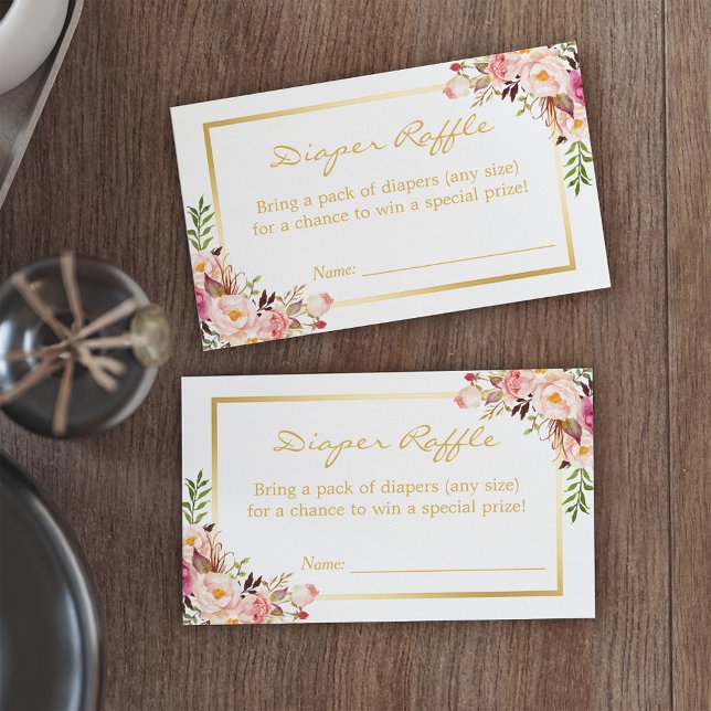 Cartes De Visite Billet de rabat de Baby shower Floral Gold Chic (Créateur téléchargé)