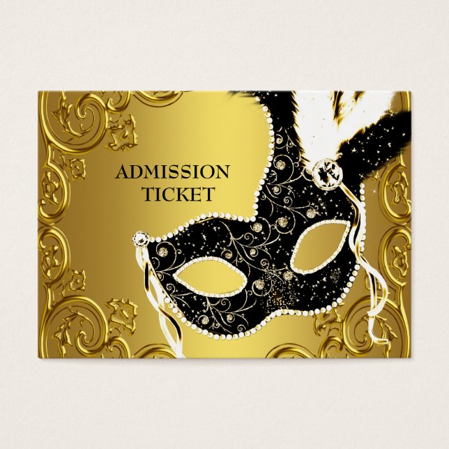 Cartes De Visite Billet d'entrée Black Gold Masquerade Party (Devant)