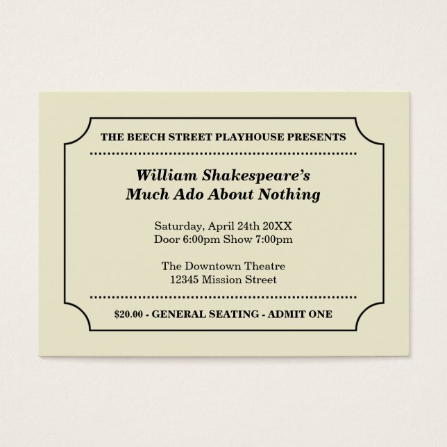 Cartes De Visite Billet d'entrée d'événement personnalisé à usage g (Devant)