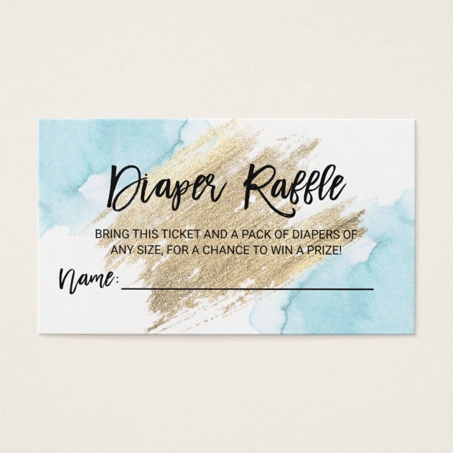 Cartes De Visite Billet DIAPER RAFFLE Aquarelle Baby shower bleu (Devant)