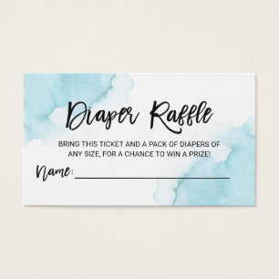 Cartes De Visite Billet DIAPER RAFFLE Aquarelle Baby shower bleu