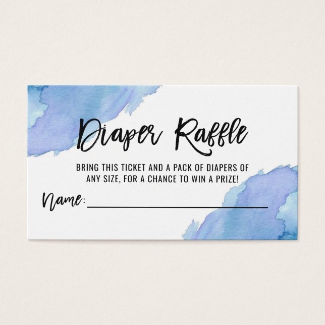 Cartes De Visite Billet DIAPER RAFFLE Aquarelle Baby shower bleu (Devant)