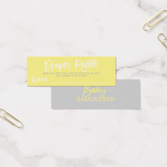 Cartes De Visite Billet DIAPER RAFFLE Baby shower gris jaune (Bureau)