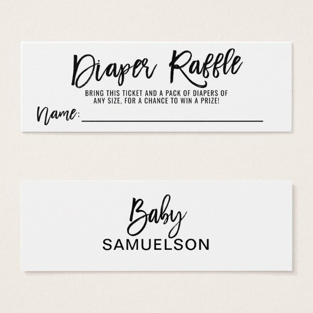 Cartes De Visite Billet DIAPER RAFFLE Baby shower noir blanc