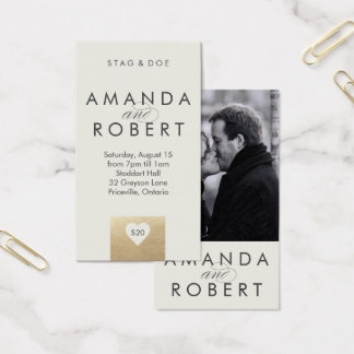 Cartes De Visite Billet Gold Heart & Doe, Crème