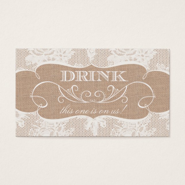 Cartes De Visite Billet Mariage à boire Burlap & Lace (Devant)