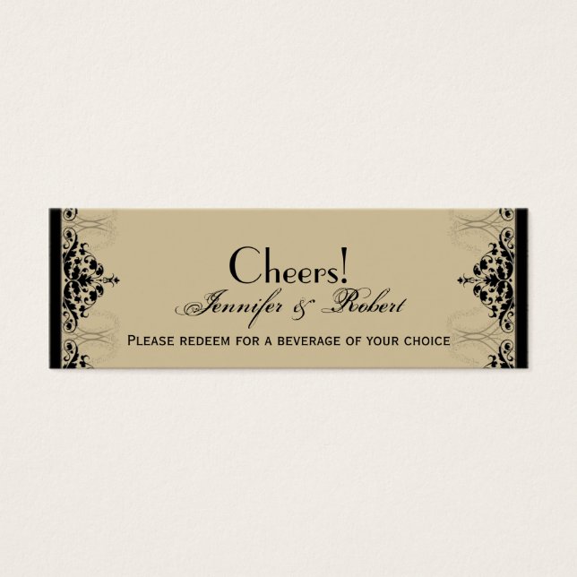 Cartes De Visite Billet Mariage de boisson Camelot Gold Black Scrol (Devant)