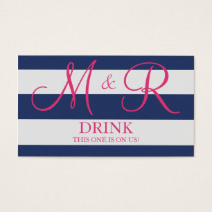 Cartes De Visite Billet Mariage de Monogramme bleu marine et rose