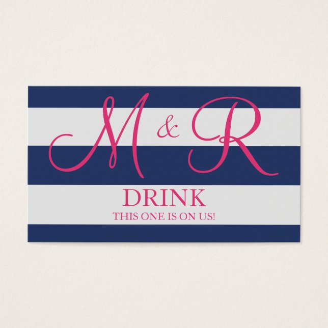 Cartes De Visite Billet Mariage de Monogramme bleu marine et rose (Devant)