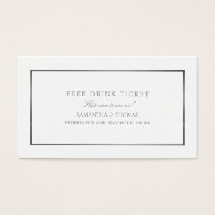 Cartes De Visite Billet moderne & élégant, blanc & argent, boisson