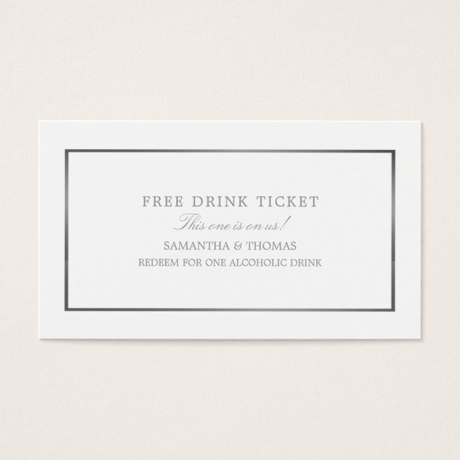 Cartes De Visite Billet moderne & élégant, blanc & argent, boisson  (Devant)