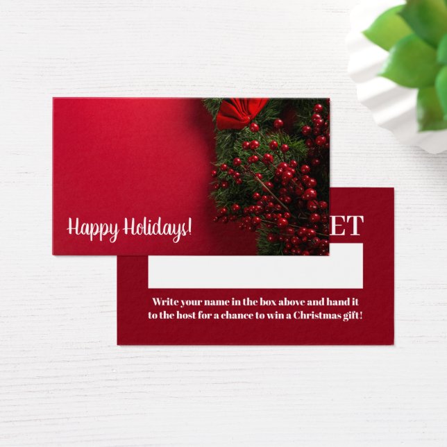 Cartes De Visite Billet Red Berries & Mistletoe, Raffle de Noël (Bureau)