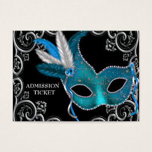 Cartes De Visite Billets d'admission à la soirée masquée bleu sarce