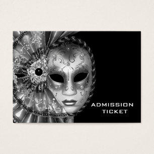 Cartes De Visite Billets d'admission à la soirée masquée noir et bl