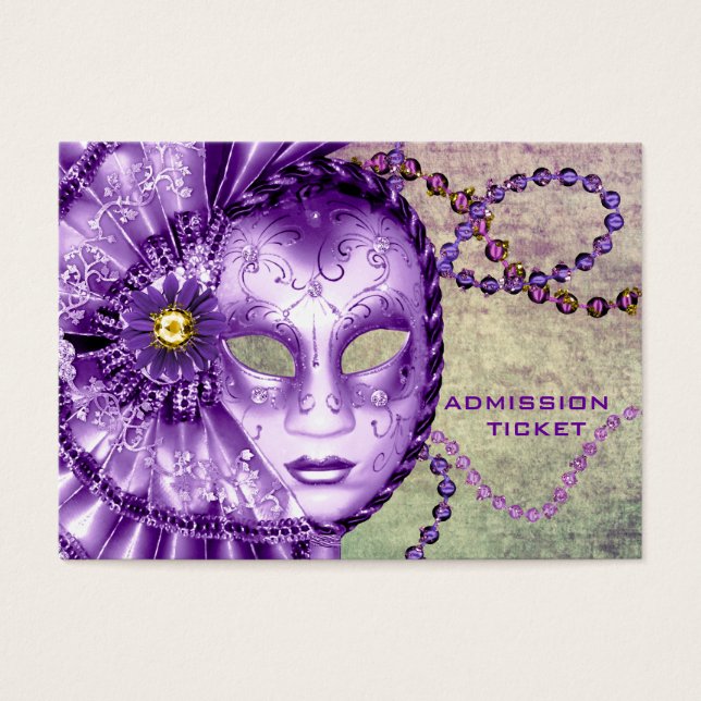 Cartes De Visite Billets d'admission à la soirée masquée Purple Gre (Devant)