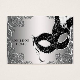 Cartes De Visite Billets d'admission à la soirée masquée Silver Bla