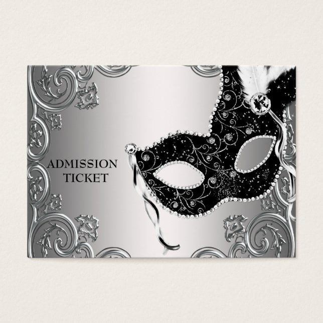Cartes De Visite Billets d'admission à la soirée masquée Silver Bla (Devant)
