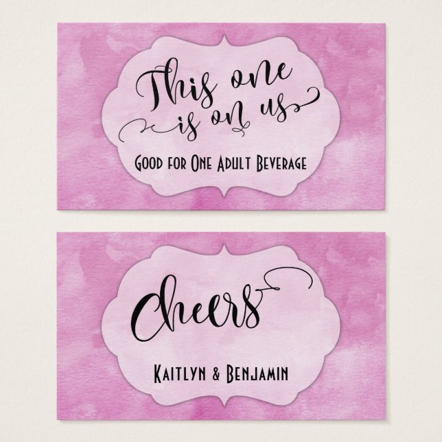 Cartes De Visite Billets de boisson à aquarelle rose avec texte noi (Devant & derrière)