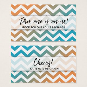 Cartes De Visite Billets de boisson à chevron ombré turquoise et or