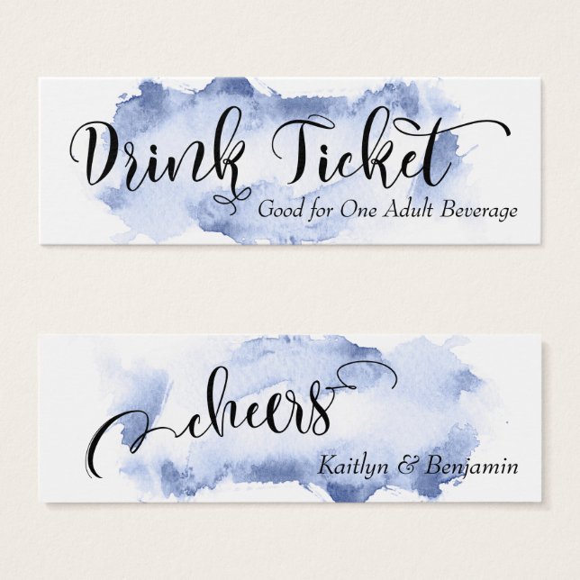 Cartes De Visite Billets de boisson à l'encre noire et aquarelle bl (Devant & derrière)