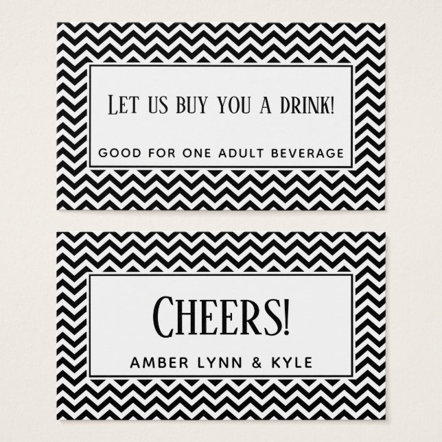 Cartes De Visite Billets de boisson à motif chevron noir et blanc (Devant & derrière)