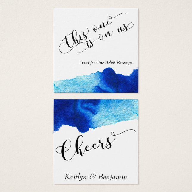 Cartes De Visite Billets de Boisson Aquarelle Abstraite Bleu Clair (Devant & derrière)