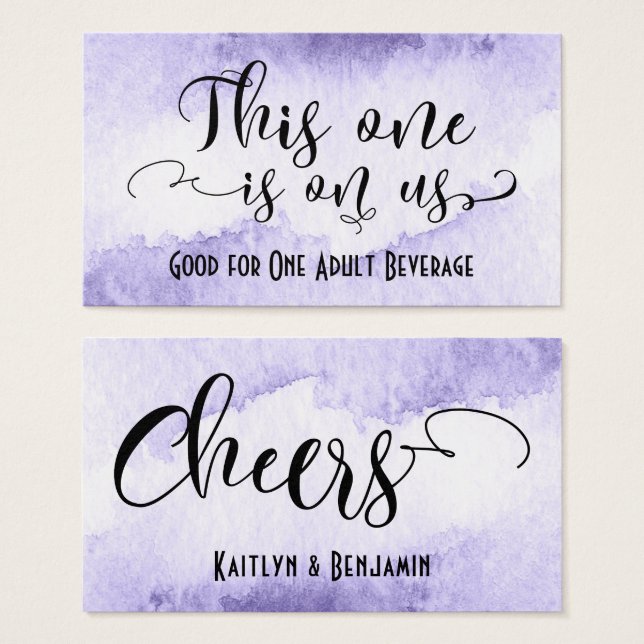 Cartes De Visite Billets de boisson avec aquarelle violette et blan (Devant & derrière)