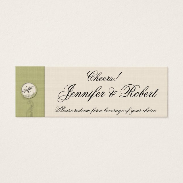 Cartes De Visite Billets de boisson Circular Green et Creme Monogra (Devant)