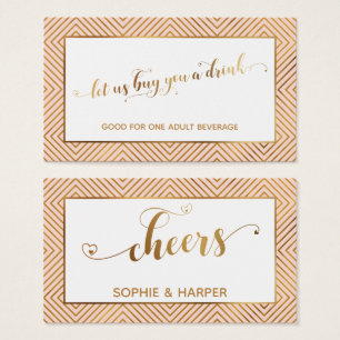 Cartes De Visite Billets de Boisson, Cœurs d'Or Script, Diamants, R