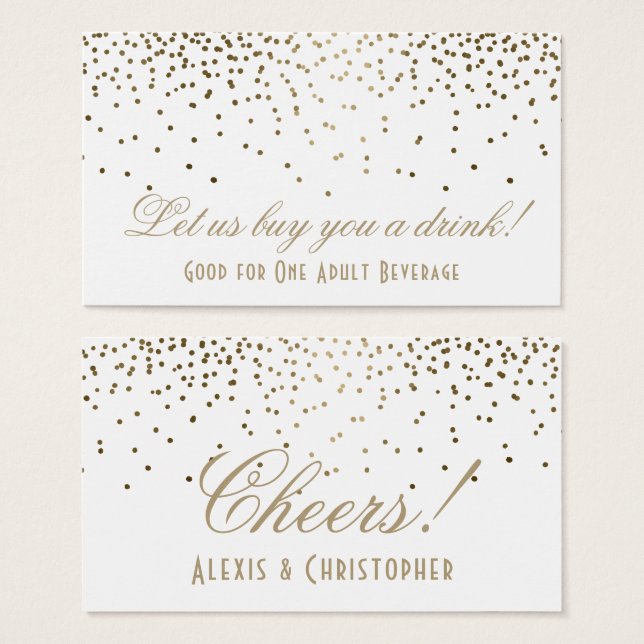 Cartes De Visite Billets de Boisson de Mariage Blanc avec Confettis (Devant & derrière)