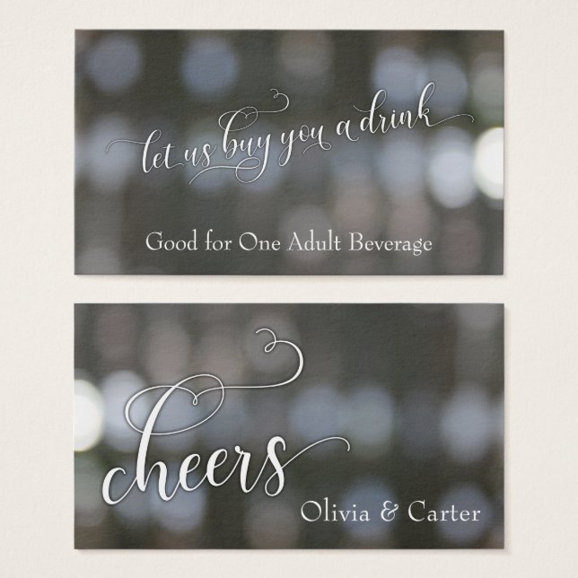Cartes De Visite Billets de Boisson, Écriture Blanche sur Bokeh Neu (Devant & derrière)