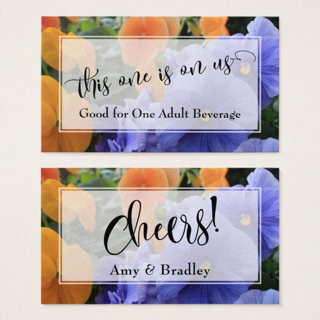Cartes De Visite Billets de Boisson | Script avec Pensées Violettes (Devant & derrière)