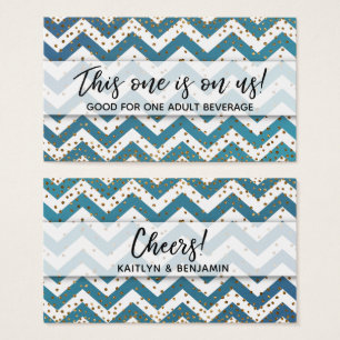 Cartes De Visite Billets de boisson Teal Ombre Chevron & Confettis
