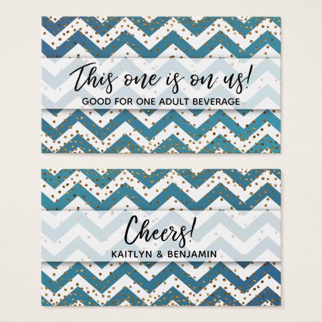 Cartes De Visite Billets de boisson Teal Ombre Chevron & Confettis  (Devant & derrière)