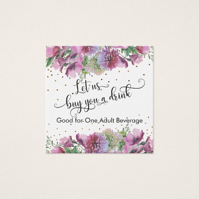 Cartes De Visite Billets de Boisson Typographie Confettis Fleurs Sa (Devant)