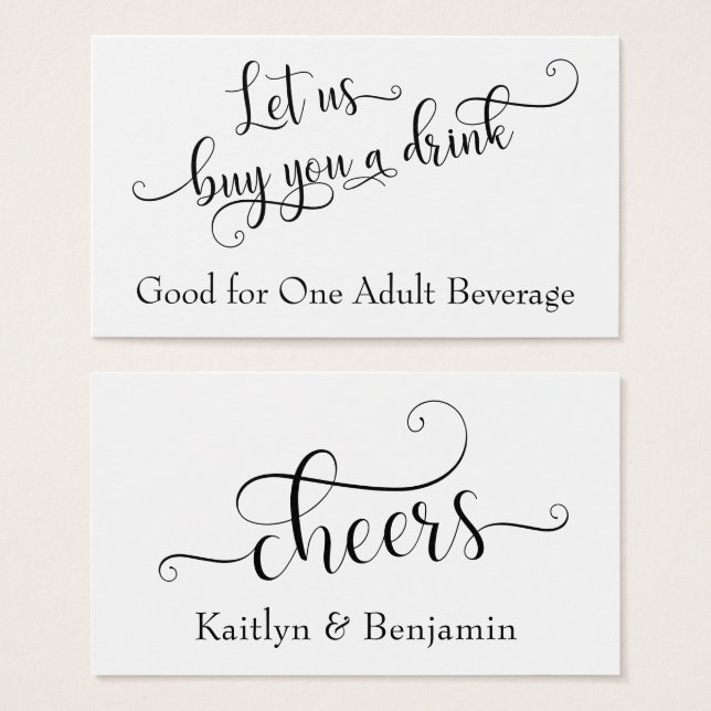 Cartes De Visite Billets de Boisson | Typographie de Script Noir su (Devant & derrière)