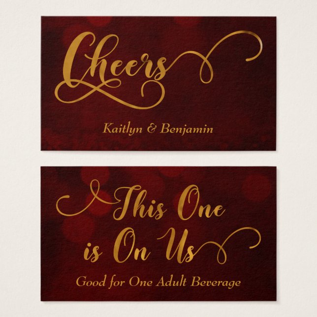 Cartes De Visite Billets de boissons à typographie dorée sur bokeh  (Devant & derrière)