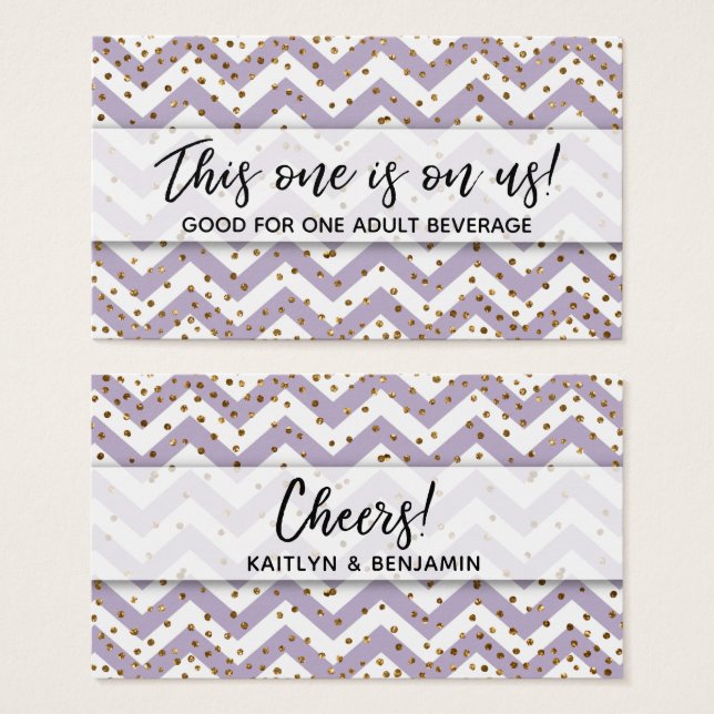 Cartes De Visite Billets de boissons Chevron Violet et Confettis Do (Devant & derrière)