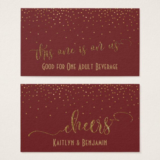 Cartes De Visite Billets de boissons, Parties scintillant d'or Faux (Devant & derrière)