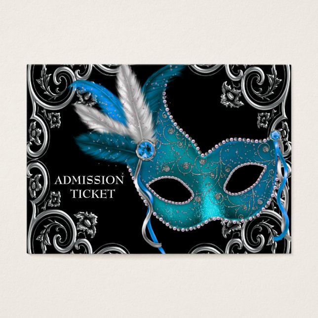 Cartes De Visite Billets d'entrée turquoise Blue Masquerade Party (Devant)
