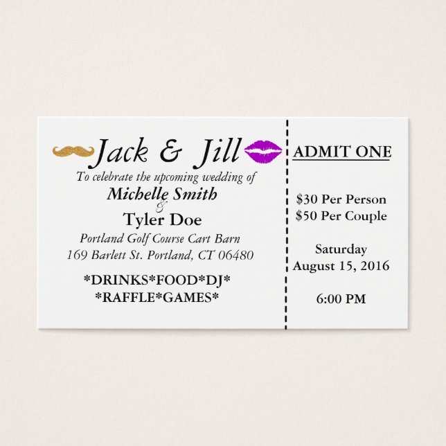 Cartes De Visite Billets Jack et Jill (Devant)
