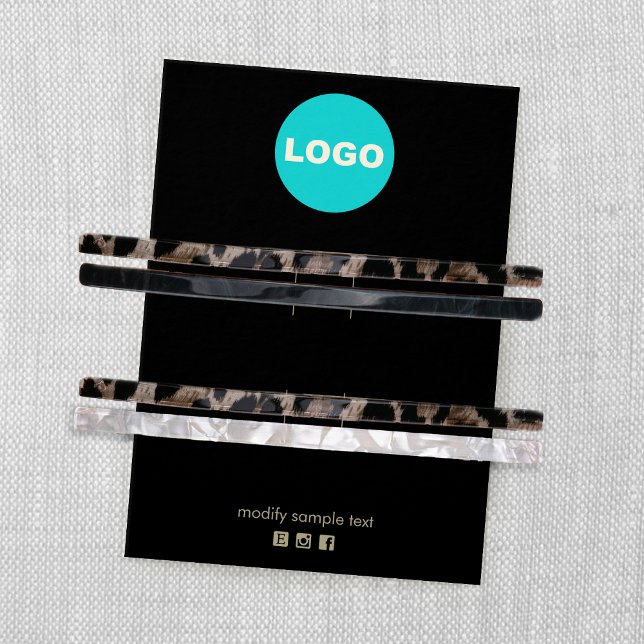 Cartes De Visite Black Ajouter Logo Deux Clip À Cheveux Barrette (Créateur téléchargé)